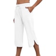 thumbnail image 4 of Floleo Women's solid cropped pants with elastic drawstring waist side pockets and side slits for summer casual daily wear relaxed fit capri trousers, 4 of 7