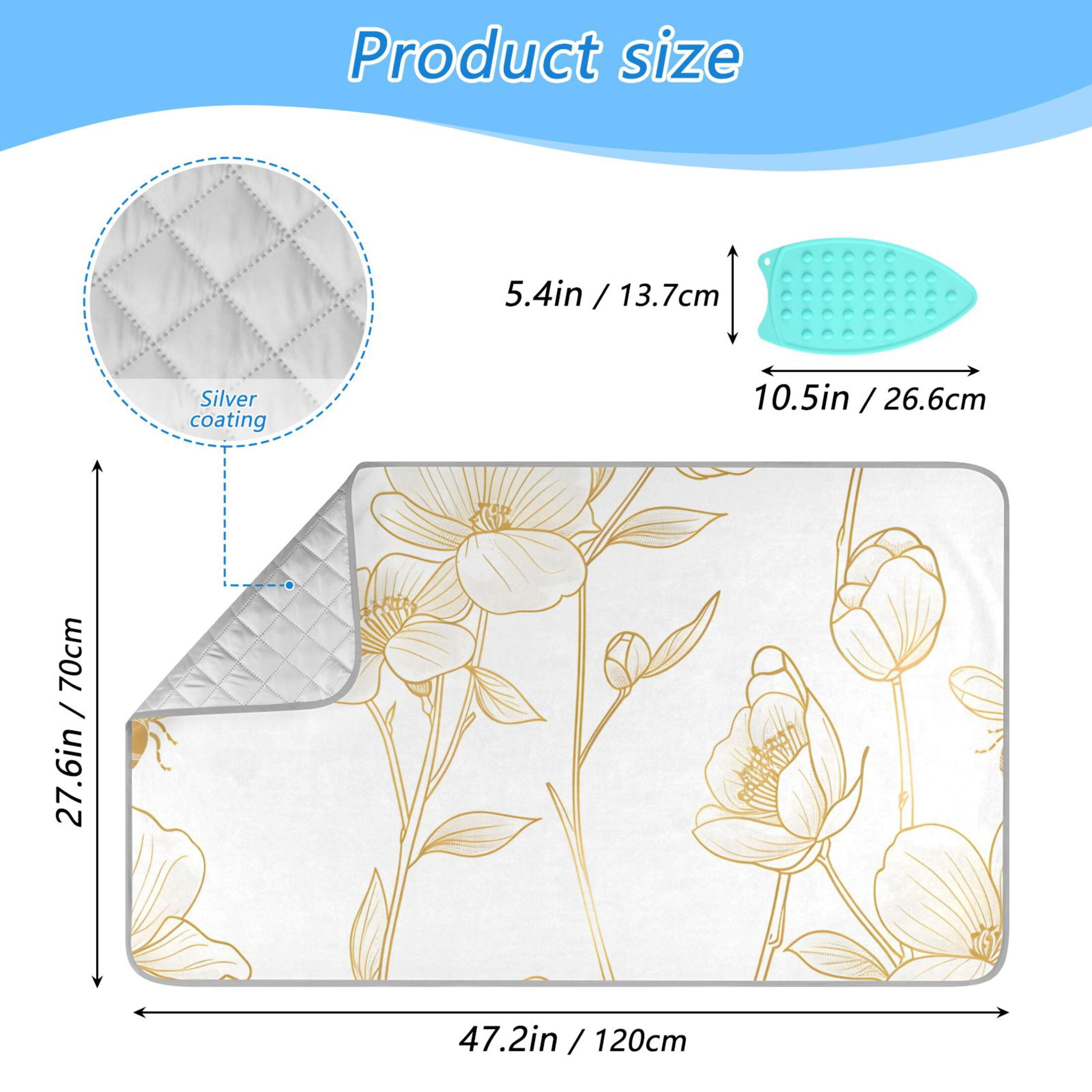 Flowers with Bees Flying Line Art Ironing Mat Blanket Portable Travel Ironing Pad Heat Resistant Pad 47.2" x 27.6”
