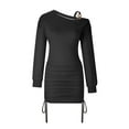 thumbnail image 5 of gakvbuo Fall Dresses For Women 2023 Plus Size Mini Dress Long Sleeve Women Casual Long Sleeve Solid Cold Shoulder Drawstring Long Sleeve Dresses, 5 of 6