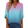 thumbnail image 4 of Bbyeadc Women's 3/4 Length Sleeve Blouse V neck Shirts Tie Dye Comfortable Tunic Tops Casual Spring Summer Tops,Light Blue(L), 4 of 5