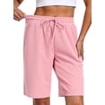 thumbnail image 3 of NELEUS Women's 9" Bermuda Shorts Waffle Knit High Waisted Breathable Lounge Casual Shorts with Pockets,Pink,US Size M, 3 of 11