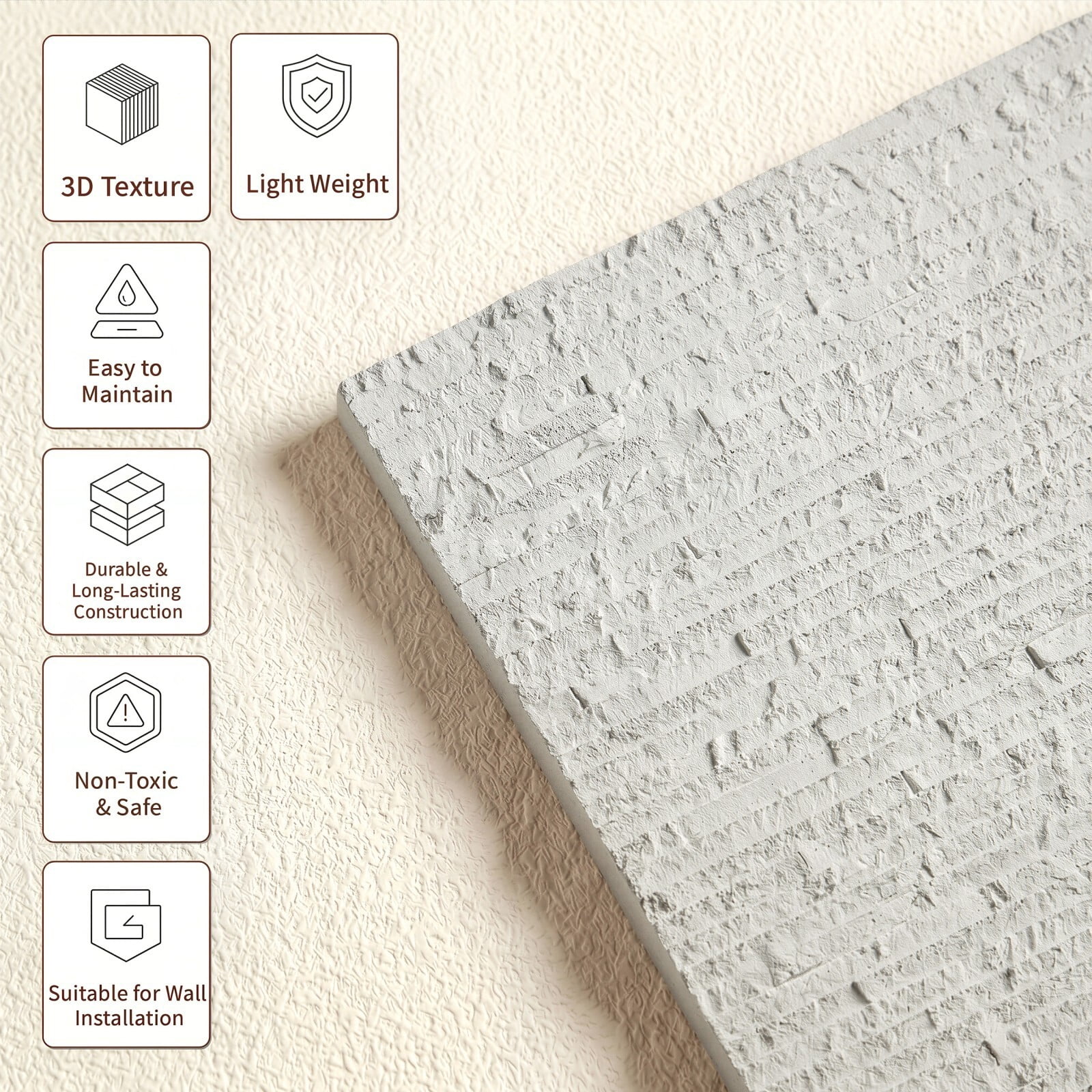 Easy4Home 8Pcs 24"x24" Flexible Stone Wall Panels 3D Faux Stone Texture Decorative Wall Tiles for Interior and Exterior Wall, White