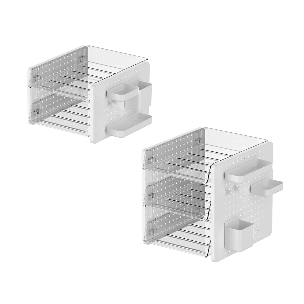 Desktop Organizer 2/3 Tiered Stackable File Letter Tray with Pegboard Pen Cup