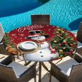 thumbnail image 6 of Red Christmas Round Tablecloth, Fitted Table Cover with Elastic for 36"-44" Round Tables, Snowman Xmas Tree Gifts Snowflake Elk Table Cloth Outdoor Indoor Dinning Party Waterproof Tablecloths, 6 of 7