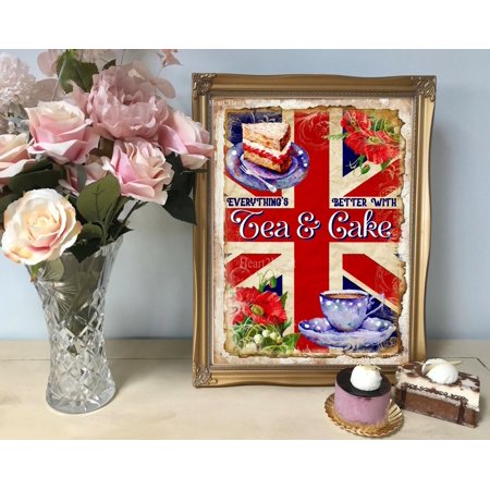 POSTER Retro Tea & Cake Poster Tea Party Wall Art Picture Party Union Jack Poster british cake Poster-UNFRAMED