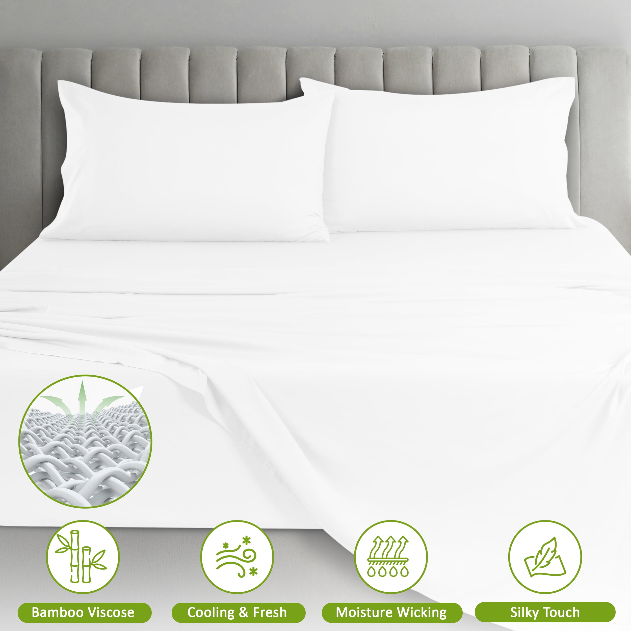 Lux Decor Collection Queen Rayon from Bamboo Blend Sheets Set - 4 Piece Deep Pocket Bed Sheets Set, White