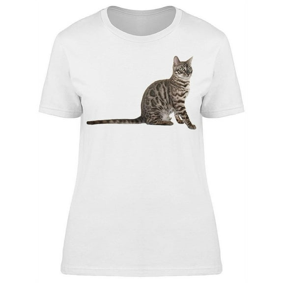 Side Of Gray Bengal Adult Cat T-Shirt Women -Image by Shutterstock, Female x-Large
