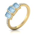 thumbnail image 4 of TimeLe$$ Classics Three Stone Emerald Cut Shape Natural Aquamarine Gemstone and Round Diamond Ring in 14K Yellow Gold (Size: 6.5), 4 of 6