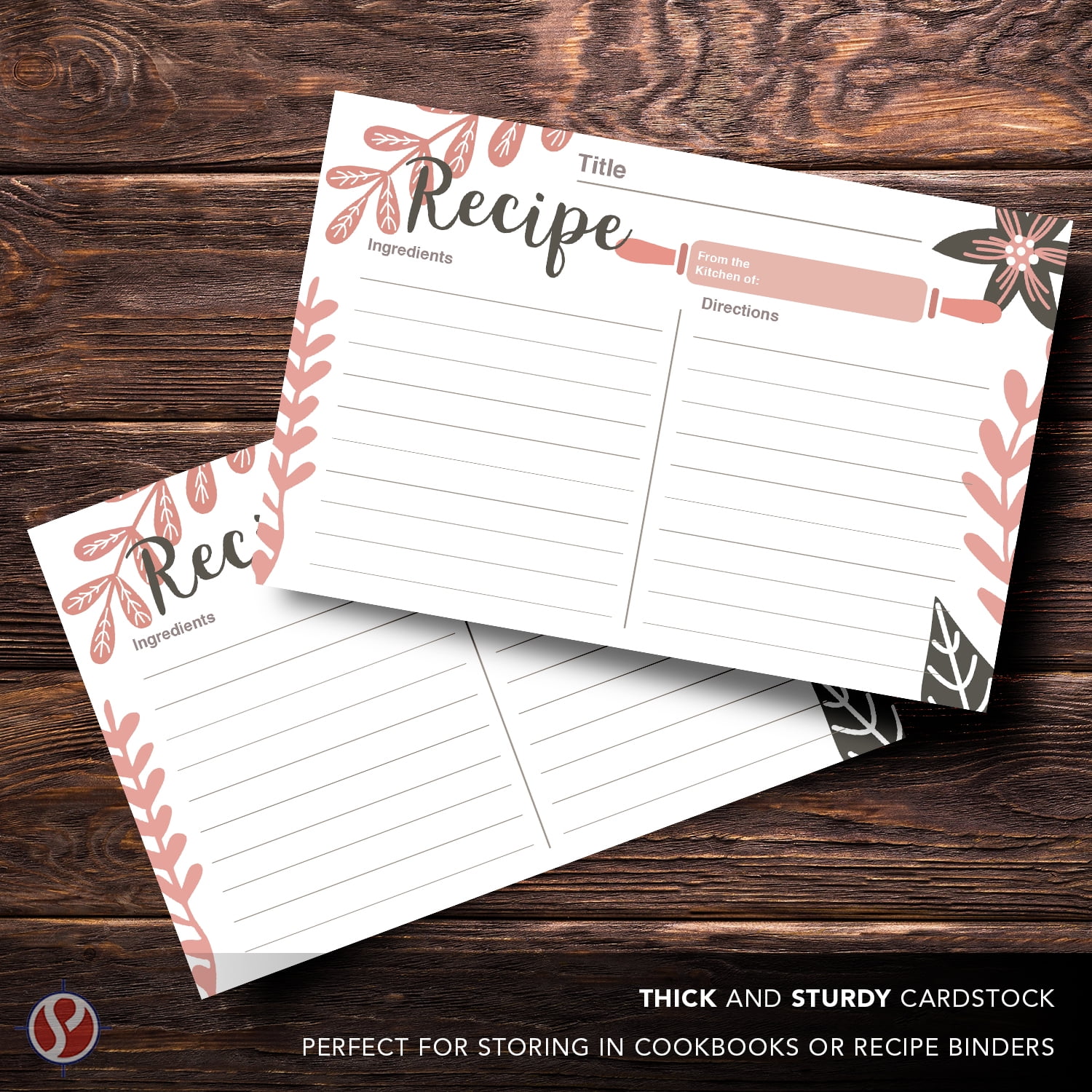 50 Blank Kitchen Recipe Cards, Pink Baker – Double Sided Print, Thick Sturdy 100lb Cardstock – Organize Your Cooking Weddings, Baby and Bridal Showers, Birthdays, Graduations, Mother's Day – 4" x 6"