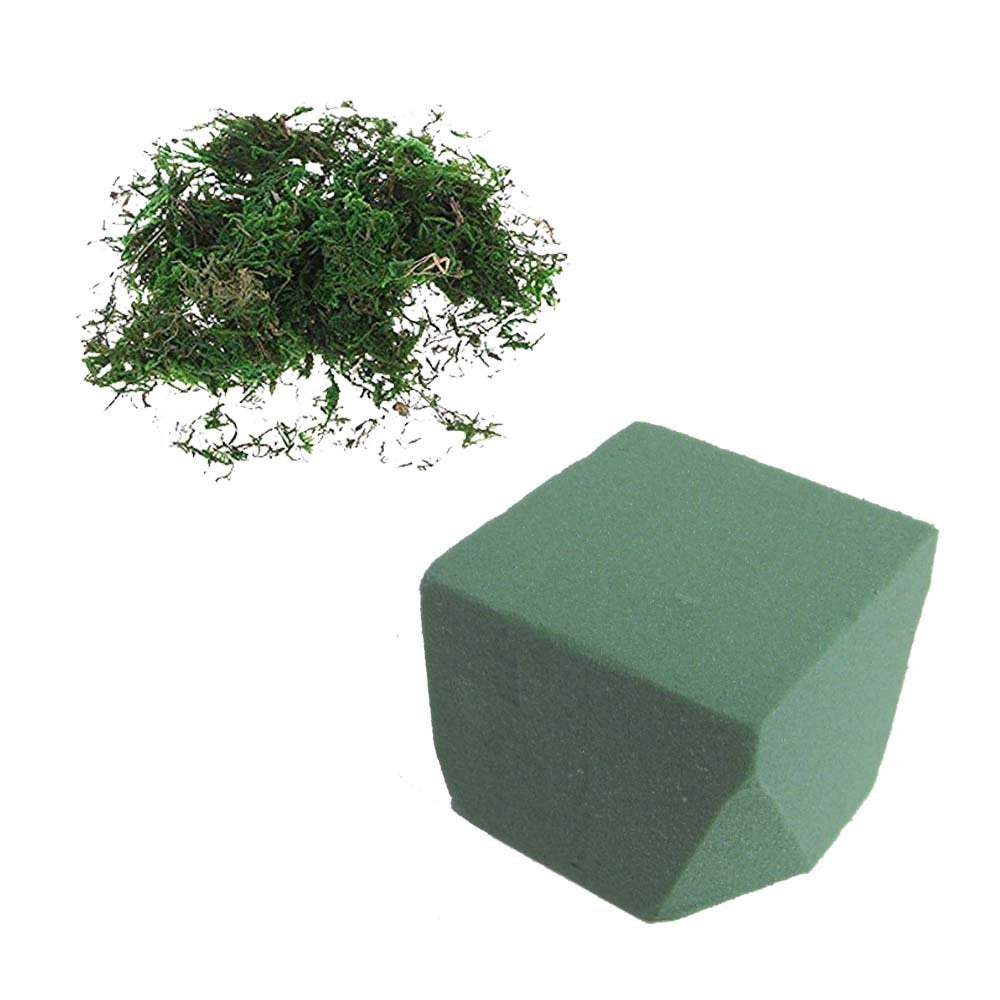 Dry Floral Foam Brick & Moss Pack Green