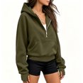 thumbnail image 6 of Vivianyo HD Women's Half‑Zip Cropped Hooded Sweatshirt, Kangaroo‑Pocket Hoodies For Women, Long‑Sleeve Pullover Top for Fitness Sessions and Casual Errands, Sizes S-2XL, 6 of 8