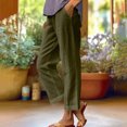 thumbnail image 2 of VEKDONE Summer Linen Straight Trousers for Women High Elastic Waist Ankle Pants Loose Fit Plus Size Lounge Pant with Pockets Solid Color Lightweight Long Pants ZB Army Green 5X-Large, 2 of 7