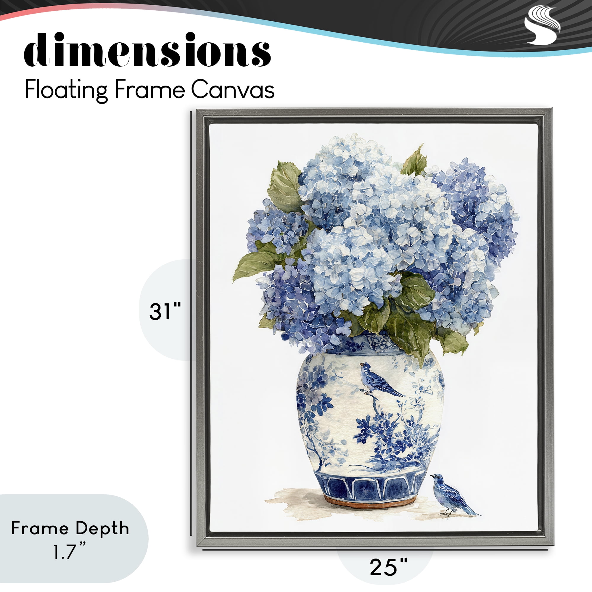 Stupell Industries Blue Bird & Hydrangea Vase Gray Framed Floater Canvas Wall Art, design by Imagine It Images