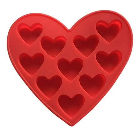 

10 Cavity Heart Shaped Silicone DIY Chocolate Candy Cupcake Jelly Baking Mould Mold Ice Cube Tray 15x16x1.5cm (Red)