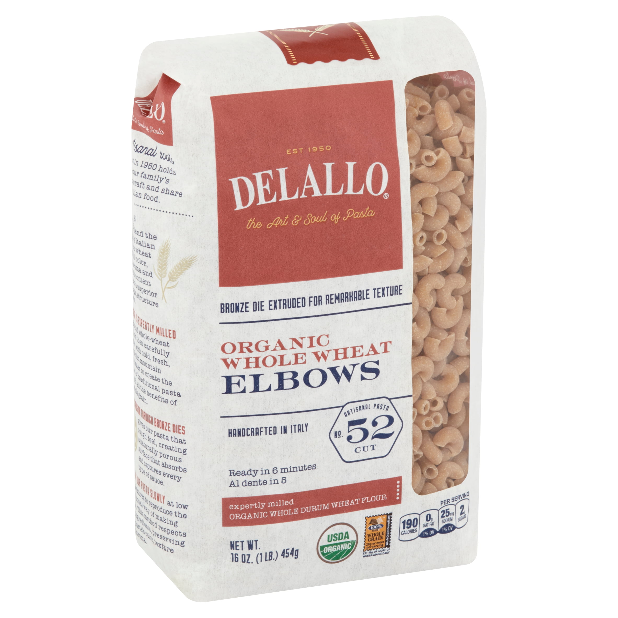 DeLallo Organic Whole Wheat Elbows Pasta, 16 oz
