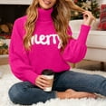 thumbnail image 2 of zaveiop Women Merry Sweaters Turtleneck Long Sleeve Letter Embroidery Loose Knitted Pullover Merry Christmas Sweater (Hot Pink, L), 2 of 9