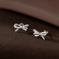 thumbnail image 3 of Sterling Silver Small Bow Stud Earrings for Women Teens CZ Bow Stud Earrings Small Ribbon Earrings, 3 of 5