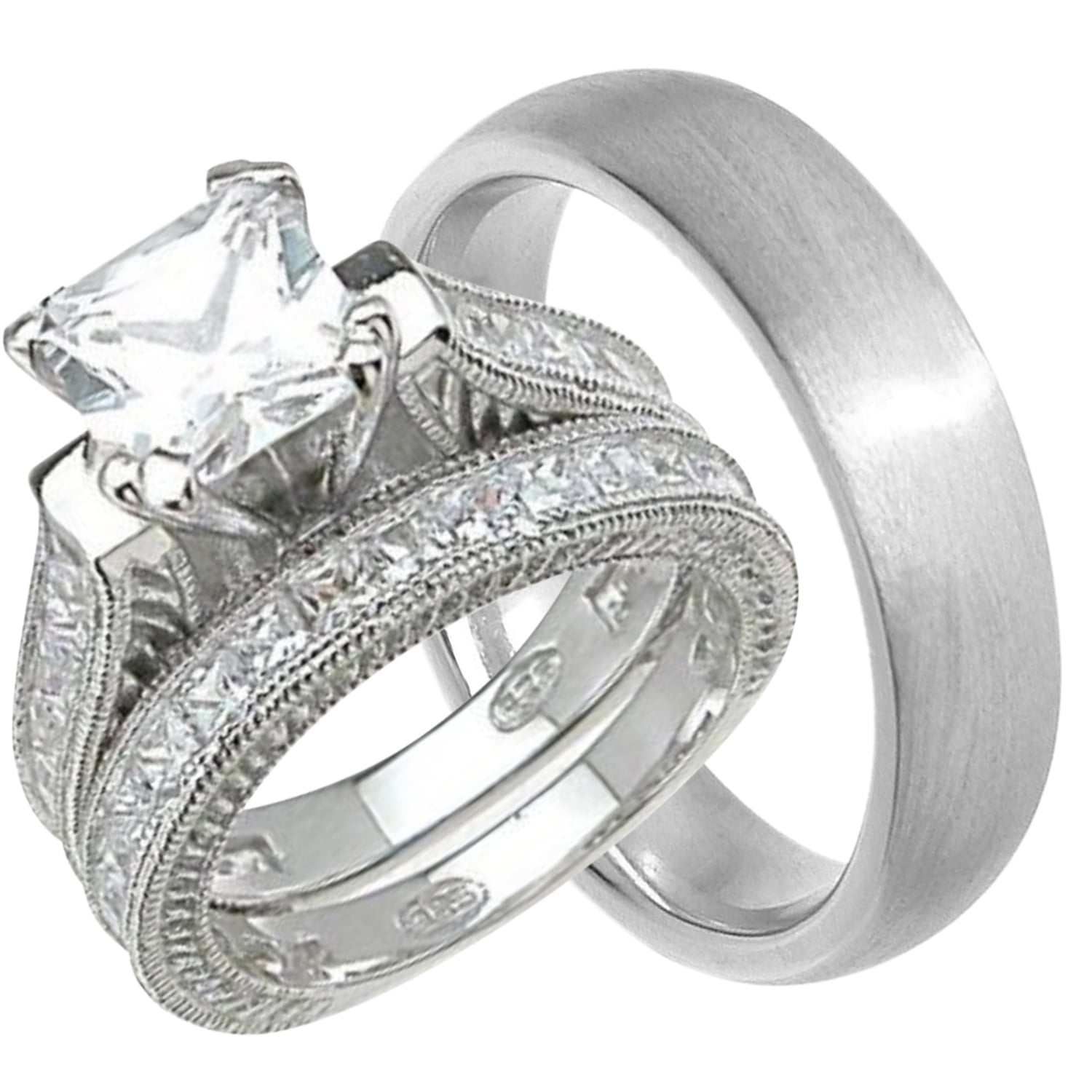 overdracht Goed amusement His and Hers Wedding Ring Set Cheap Wedding Bands for Him and Her (5/14) -  Walmart.com