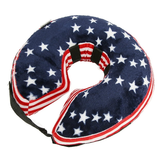 Cône de Chien, Sangle d'Épaule Réglable Boucle Douce Pratique Promouvoir la Récupération de la Plaie Gonflable PVC Doublure Animal Récupération Collier pour Chiens Camo Crochet et Cerceau Attaches, Drapeau Bleu des États-Unis