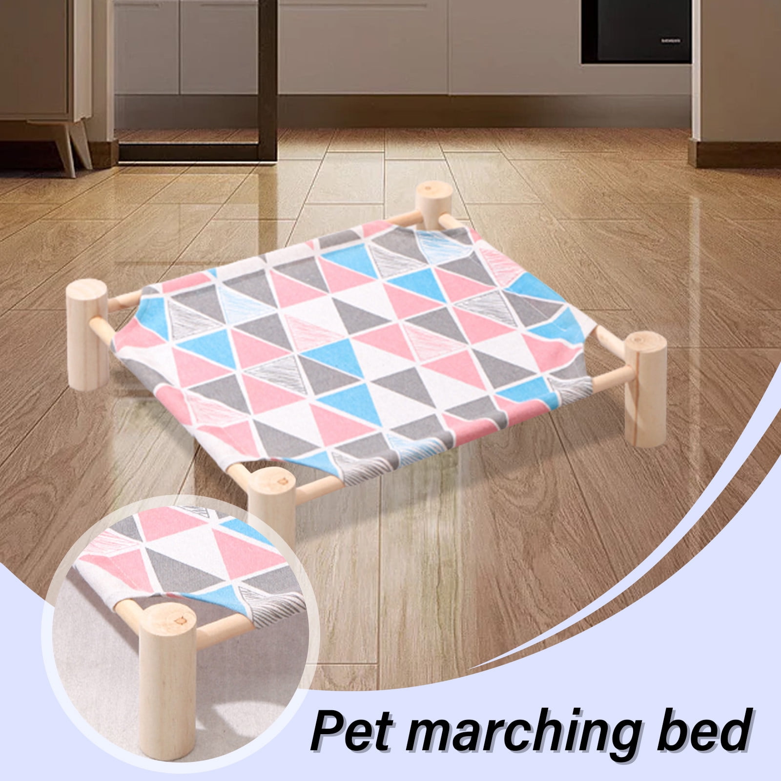 Wooden Elevated Pet Suspended Bed, Detachable Portable Cooling Bed for Indoor Outdoor Cats Small Dogs, 20.86x18.89 inch