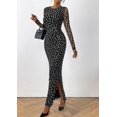 thumbnail image 3 of Vestido PRETTYGARDEN Ajustado Maxi de Lunares con Fruncido y Mangas Largas Talla L, 3 of 6