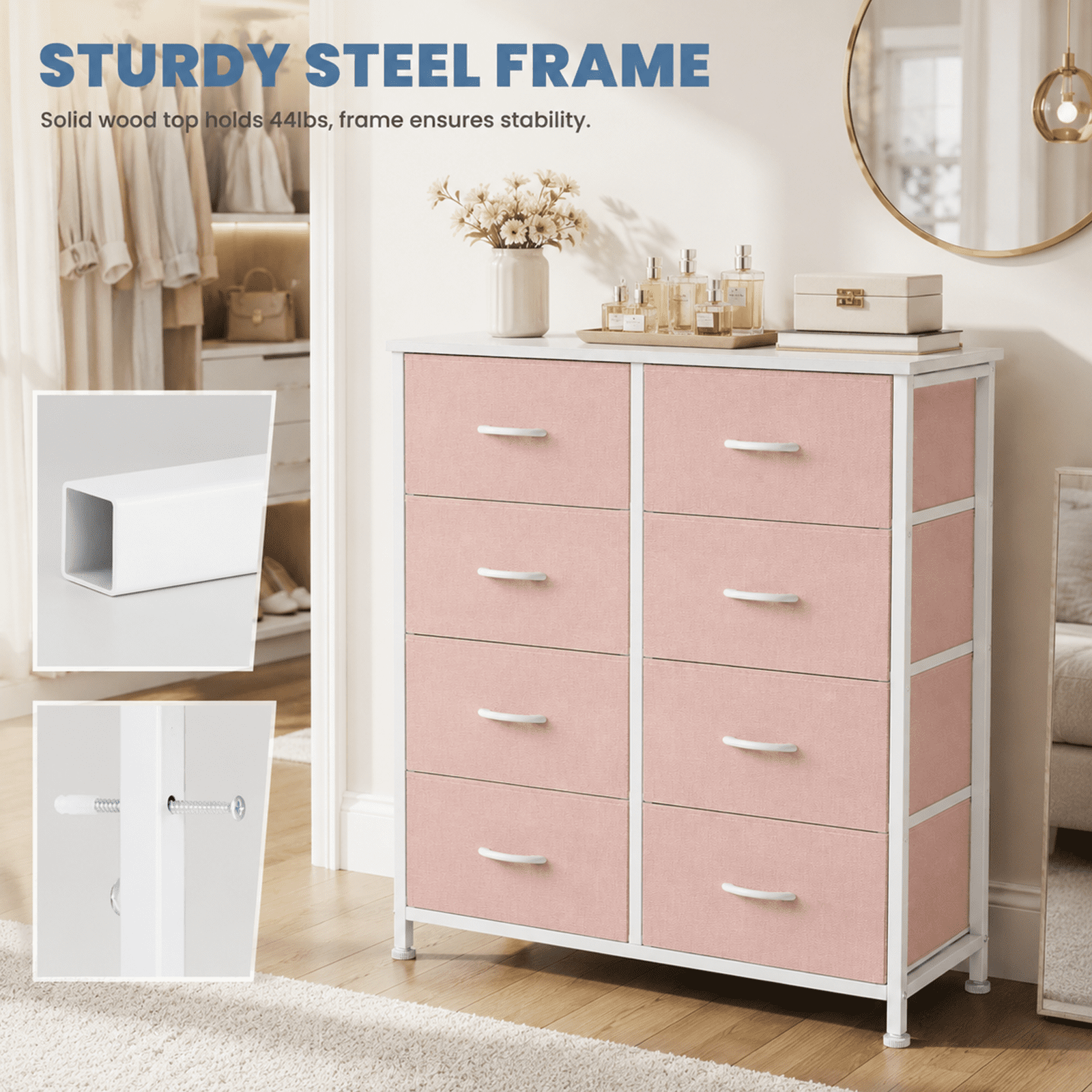 Alvantor 7/8/9-Dresser, Dresser for Bedroom Organizer Storage, Fabric Storage Tower with Sturdy Steel Frame, Wooden Top & Easy Pull Fabric Bins, Dresser for Living Room Entryway Clothes Organization