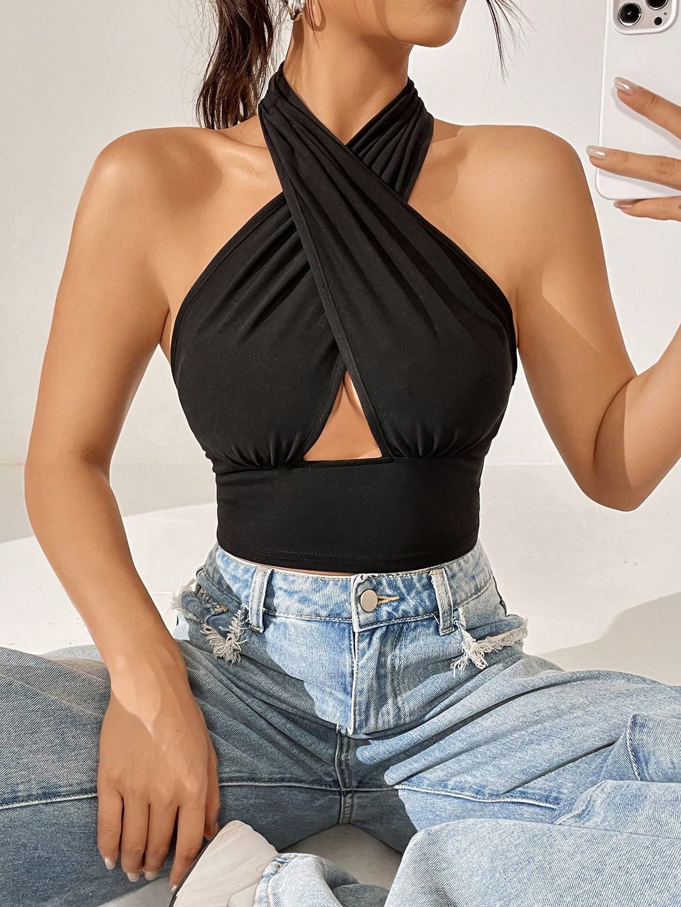 black halter top backless