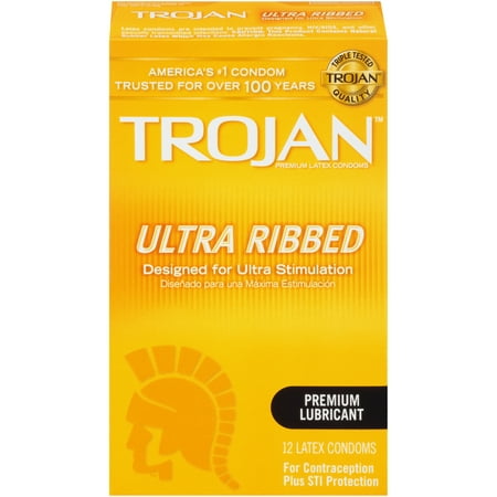 TROJAN Ultra Ribbed Condoms, 12 Count