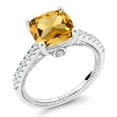 thumbnail image 3 of Gem Stone King 3.87 Cttw Yellow Citrine and White Created Sapphire Ring for Women | 925 Sterling Silver | Cushion 10MM | Gemstone Birthstone | Wedding Engagement Anniversary Promise Ring| Size 8, 3 of 7