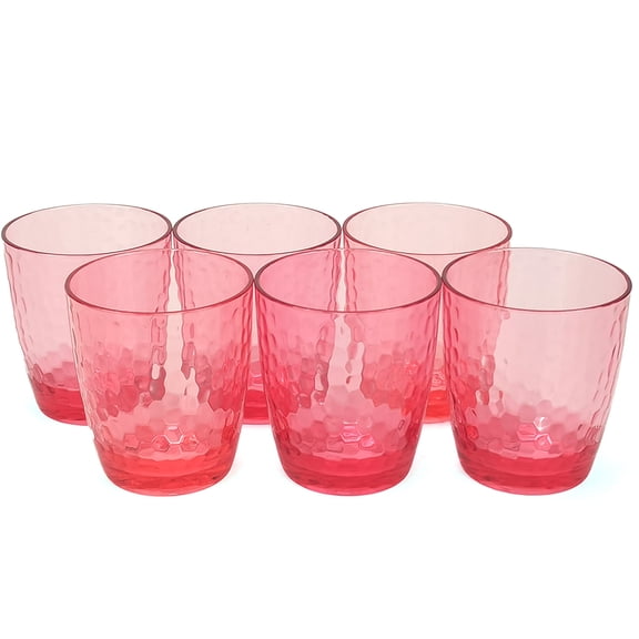 Set of 6 Hammered Style 15-ounce/430ml Acrylic Glasses Plastic Tumbler,BPA Free,Dishwasher Safe (Red)