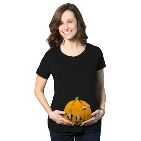 

Maternity Pumpkin Baby Pregnancy Tshirt Cute Fall Halloween Jack O Lantern Tee (Black) - XL