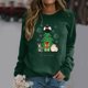 thumbnail image 3 of Gibobby Sudaderas de Navidad para mujer Sudadera informal con cuello redondo y hombros para mujer, manga larga, árbol de Navidad, caja de regalo, estampado de gatito(Verde,CH), 3 of 4