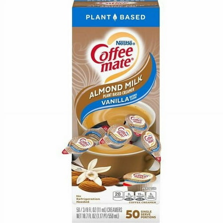 Coffee mate Almond Milk Vanilla Liquid Creamer - Vanilla Almond Milk Flavor - 0.38 fl oz (11 mL) - 50/BoxTub | Bundle of 2 Boxes