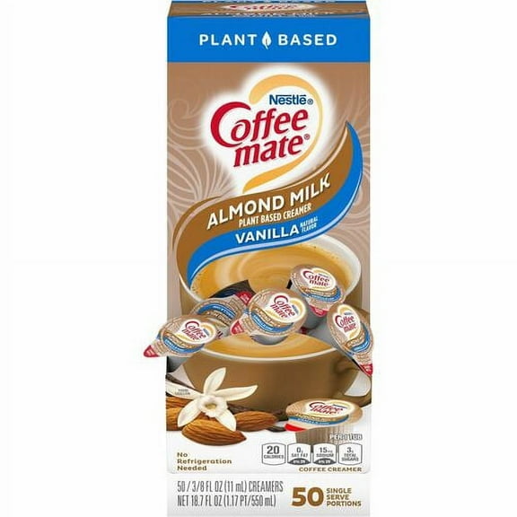 Coffee mate Almond Milk Vanilla Liquid Creamer - Vanilla Almond Milk Flavor - 0.38 fl oz (11 mL) - 50/BoxTub | Bundle of 2 Boxes