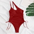 thumbnail image 4 of PNTUTB 2026 Summer Women's Swimwear Backless Bikini Bathing Suit Side Drawstrings Solid-Color Asymmetrical One-Shoulder One-Piece Swimsuit, 4 of 6