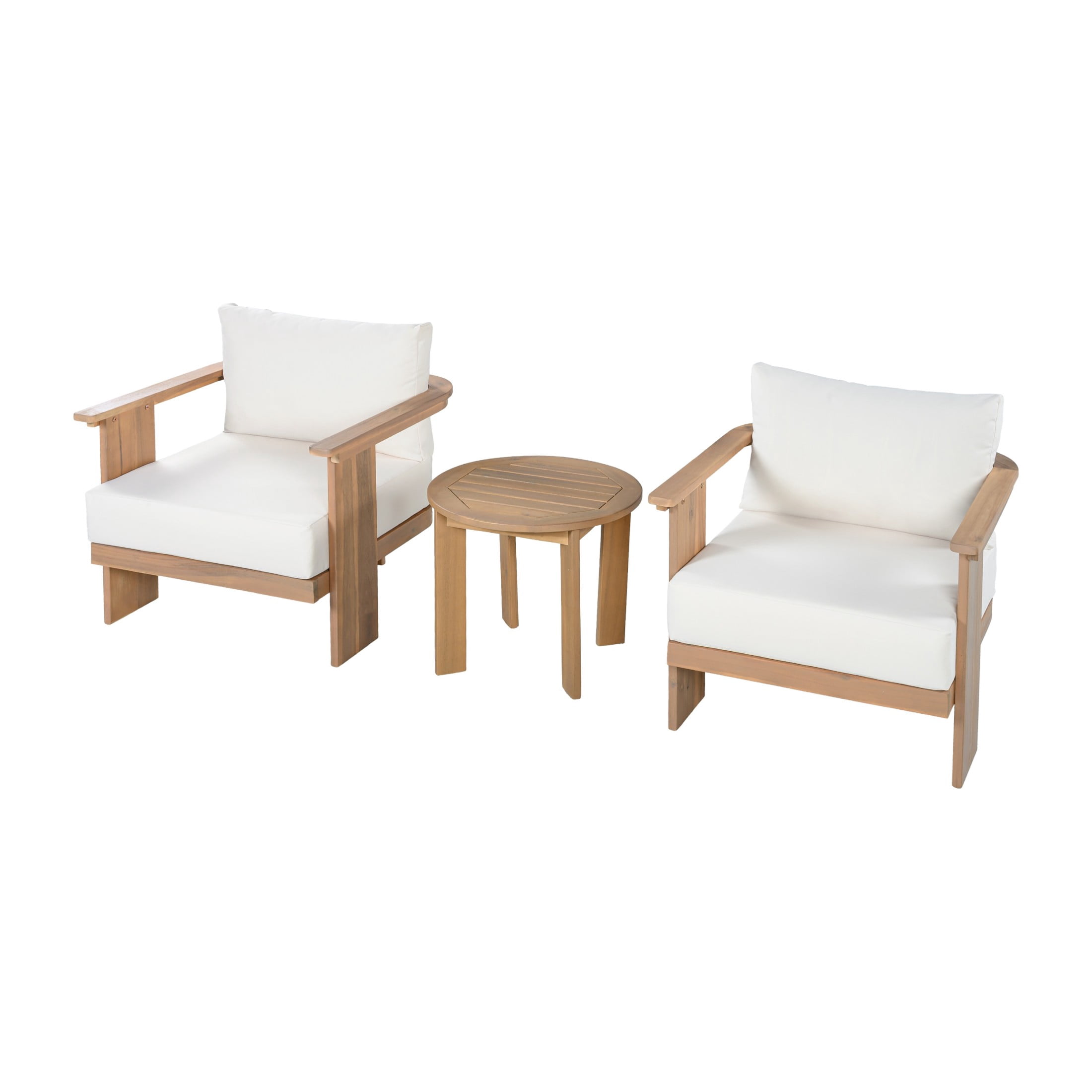Christopher Knight Home 3-Piece Acacia Wood Patio Conversation Set with Side Table, Light Teak+Beige