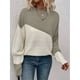 thumbnail image 4 of Suéter Casual de Color Block para Mujer, Cuello Redondo, Larga, Punto Acanalado Gris L, 4 of 8