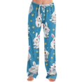 thumbnail image 5 of Adult Easter Pajamas Drawstring Stretch Waist Trendy Sleepwear Funny Bunny Print Soft Wide Leg Pants (Dark Blue,3XL), 5 of 7