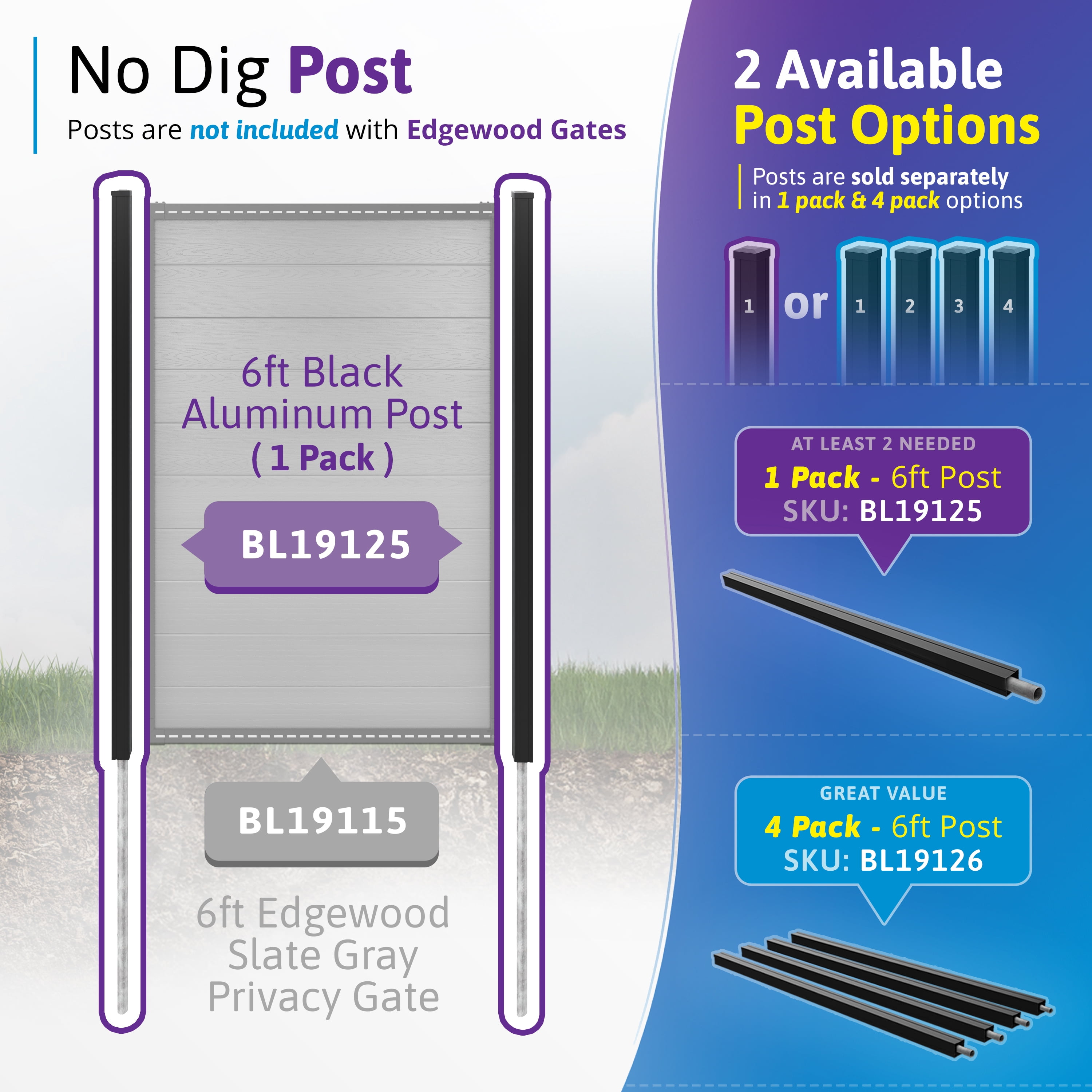 6ft H x 4ft W WamBam Privacy Fence Gate, Composite Fence Gate Kit with Aluminum Frame, Woodgrain Boards, No-Dig Install, UV Resistant Outdoor Gate for Backyard Patio or Pool, Slate Grey BL19115