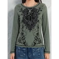 thumbnail image 2 of Michellecmm  Women's Long Sleeve O Neck Rhinestone Cross Print Casual T-shirt, 2 of 9
