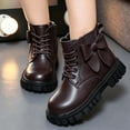 thumbnail image 2 of Girls Lace up Ankle Martin Boots with Side Bow, Little Kids Side Zipper Faux Leather Short Booties Fashion Soft Non Slip Princess Boots for Little Girls Daily Wear Brown 2 Big Kids(34), 2 of 9