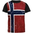 thumbnail image 1 of Distressed Norwegian Flag All Over Mens Black Back T Shirt Multi SM, 1 of 1