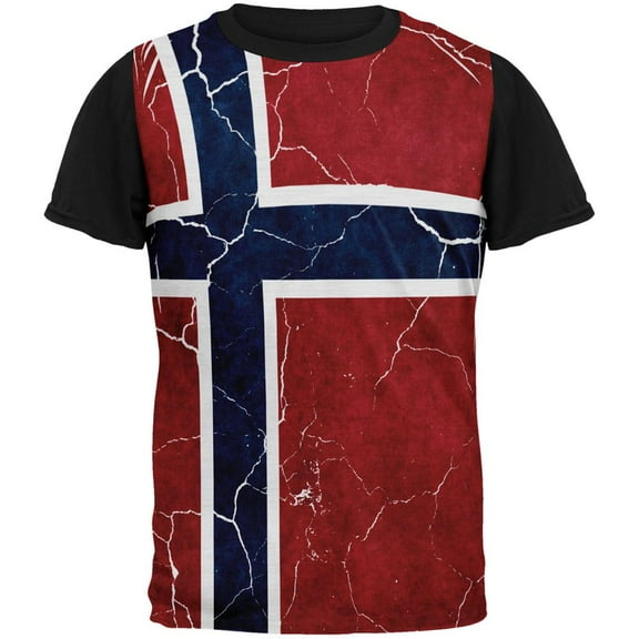 Distressed Norwegian Flag All Over Mens Black Back T Shirt Multi SM