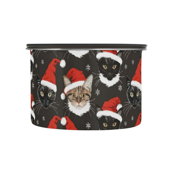 Cat Kitten Christmas Airtight Coffee Bean Canister 17oz Food Storage Containers with Lids For Gournd, Tea, Sugar, Flour, Rice, Cereal, Candy Cookie Jar