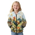 thumbnail image 2 of FKELYI Retro Daisy Floral Rooster Print Kids Zip-Up Hoodies with Pockets Fleece Sweatshirt Jacket Girls Boys Fall Winter Clothes for Travel Sport, XL, 2 of 6