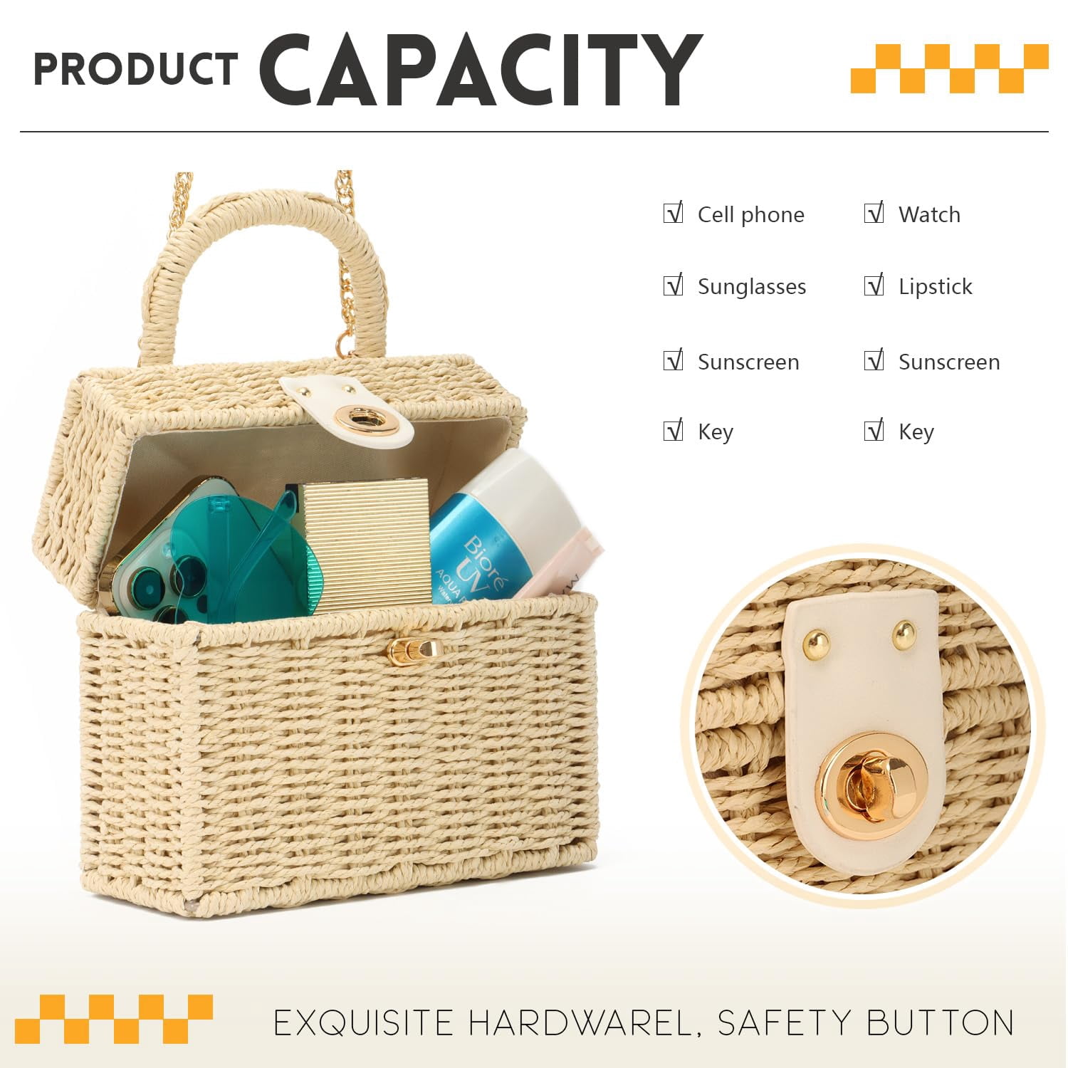 Rattan Purse for Women Summer Tote Handbag Woven Bakset Crossbody Bag Trendy Beach Top Handle Bag