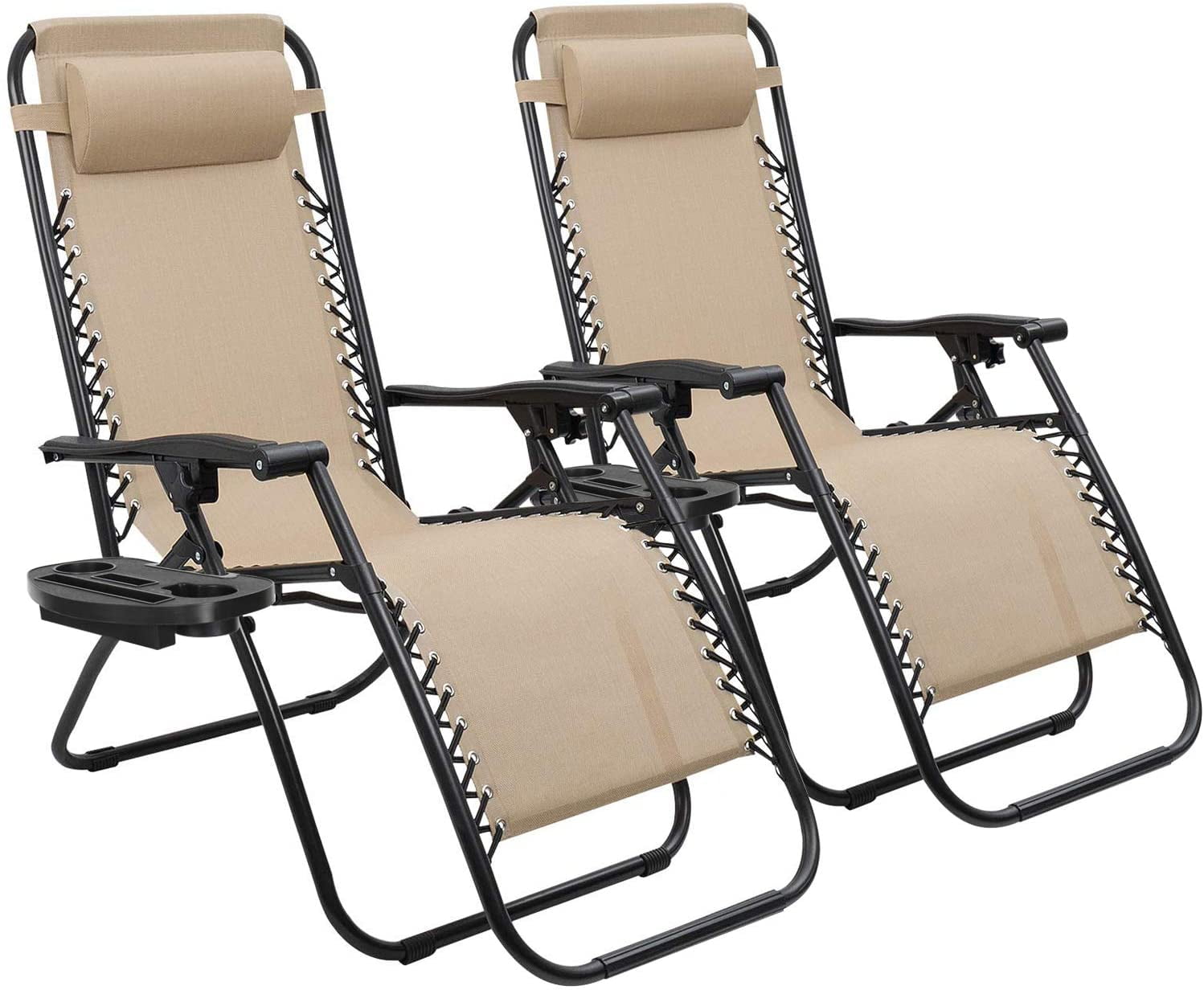 Details about   Set Of 2 Zero Gravity Chairs Adjustable Recliner Folding Lounge Patio w/Tray Tan 