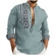 thumbnail image 1 of Blusas y camisas de manga larga con cuello en V, chaqueta de algodón y lino para hombre, camisa de manga larga estampada, cárdigan con botones, blusa para hombre, 1 of 6