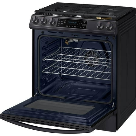 Samsung - 6.0 cu. ft. Front Control Slide-In Gas Convection Range with Air Fry & Wi-Fi, Fingerprint Resistant - Black Stainless Steel