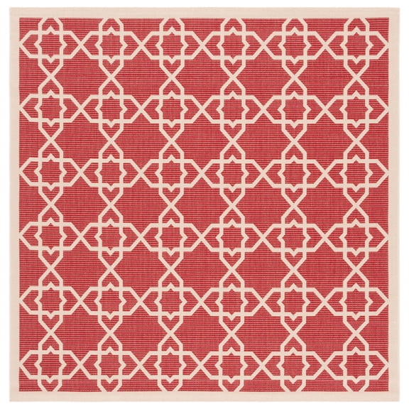 SAFAVIEH Courtyard Carol Geometric Indoor/Outdoor Area Rug, 7'10" x 7'10" Square, Red/Beige